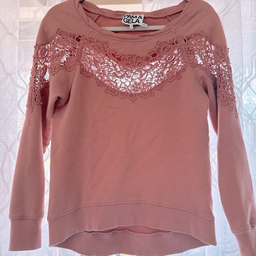Pam & Gela lace indie pink top sweatshirt